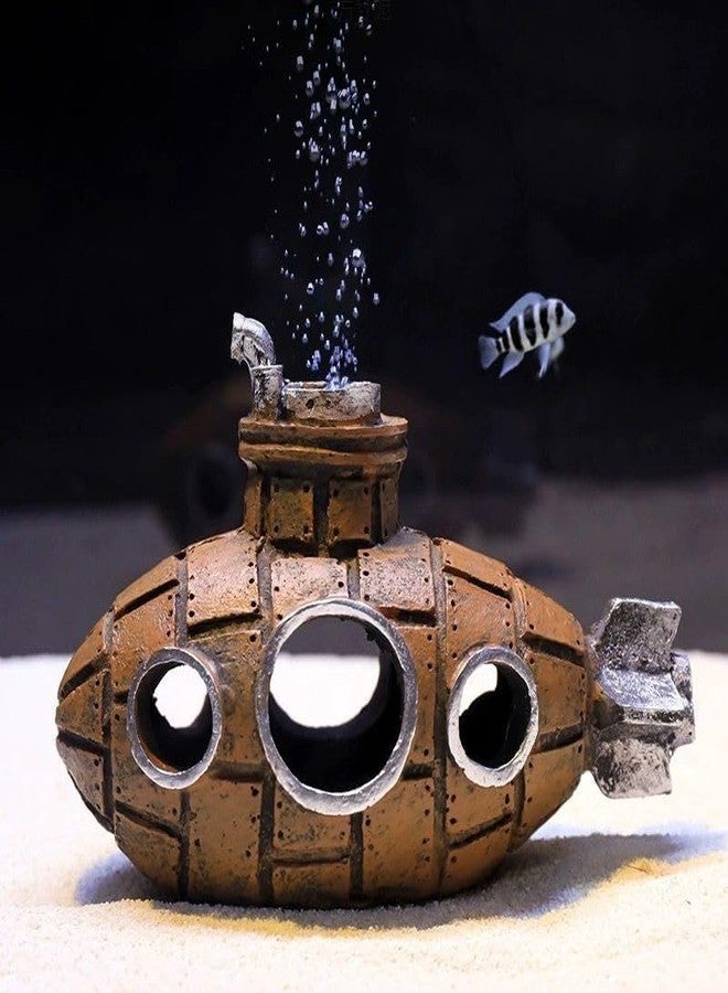 WinldMonmo Brown Retro Floating Submarine Ornament for Aquarium - Cute Resin Hovering Decor, Safe Interactive Tank Accessory for Betta, Cichlids, Goldfish, Shrimp, Hermit Crabs - Image 4